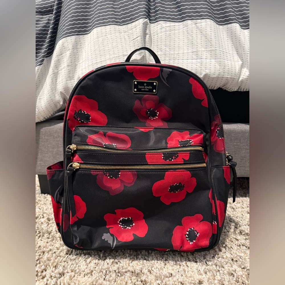 Kate Spade Red and Black Floral Backpack